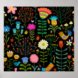 Poster Esboço floral, padrão artístico perfeito.