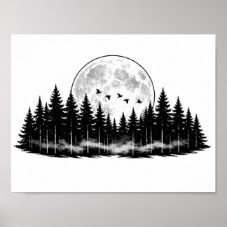 Poster Esboço Floresta Preto e Branco, decoração de inter