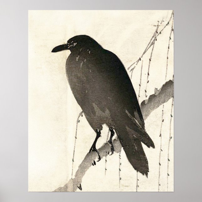 Pôster Esboço japonês de um corvo (Frente)