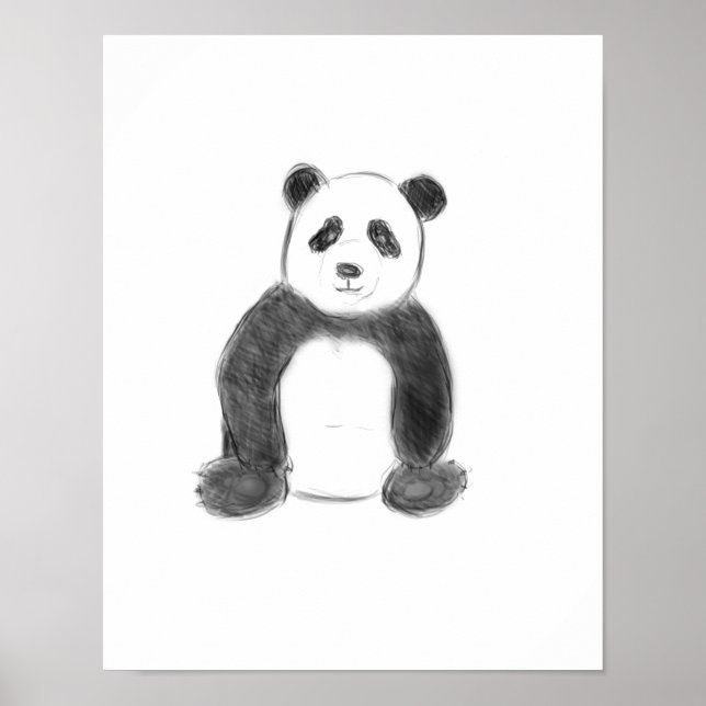 Poster Esboço preto e branco do panda (Frente)