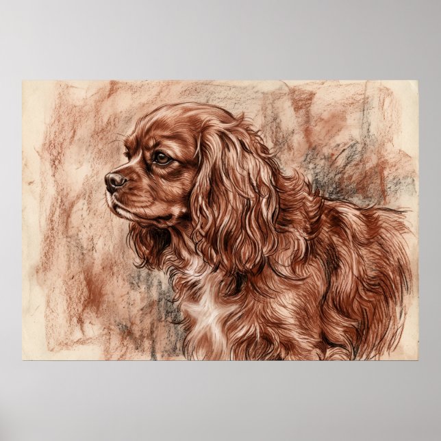 Poster Esboço Sanguíneo do Cavalier King Charles Spaniel  (Frente)