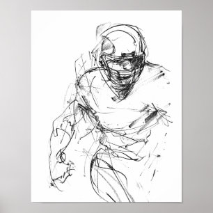 Poster Esboço Vintage de Jogador de Futebol Americano em