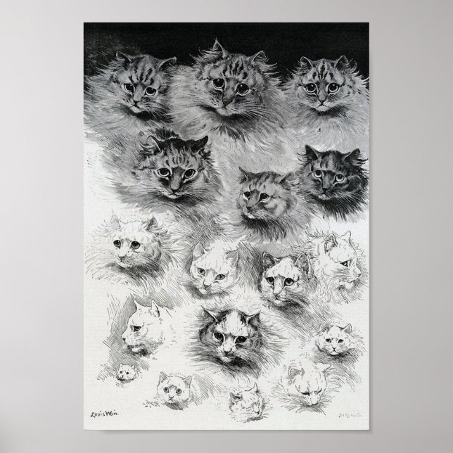 Poster Esboços do Gato, Louis Wain (Frente)