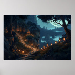 Poster Escada de montanha para o templo sagrado