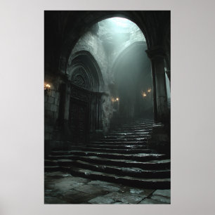 Poster Escadaria Antiga Catedral Névoa Luz