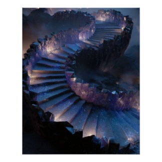 Pôster Escadaria da Galáxia Espiral em Brilho da Meia-Noi