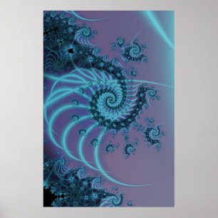 Poster Escadaria Espiral Arte Fractal Azul e Rosa