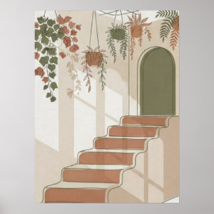 Poster Escadas do Deserto Boho em Terracota e Plantas Pen