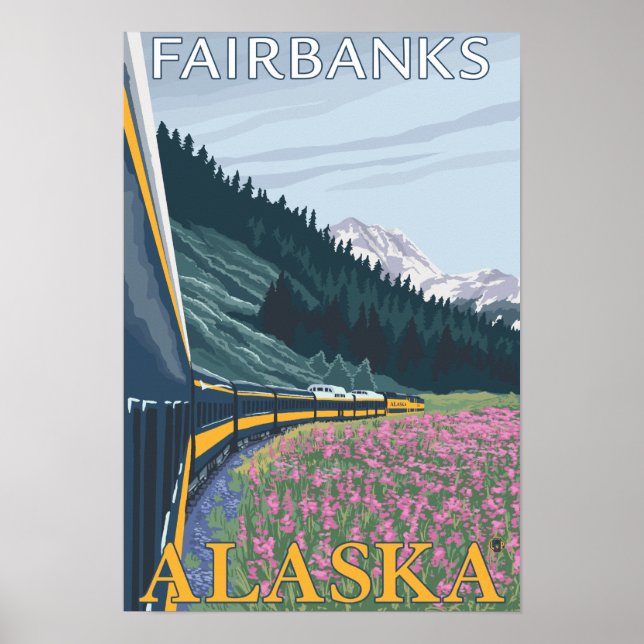 Poster Escala de Ferrovia do Alasca - Fairbanks, Alaska (Frente)