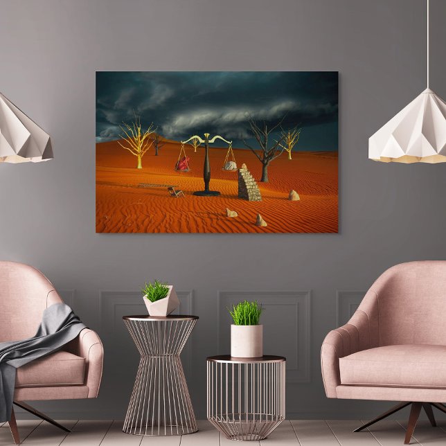 Poster Escalas da Verdade – Simbolismo Surreal do Deserto (Criador carregado)