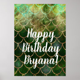 Poster Escamas de Peixe de Sereia Brilho Verde e Dourado