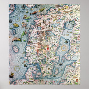 Pôster Escandinávia, detalhe do porto de Carta