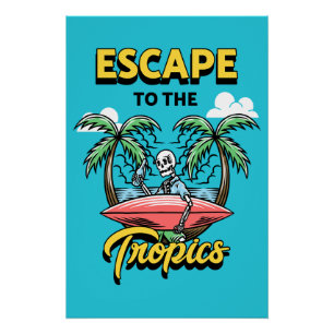 Pôster Escape para o Surf de esqueleto trópico