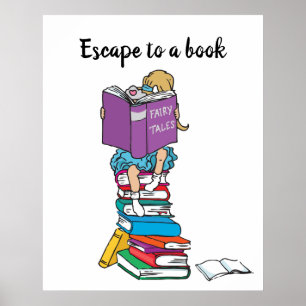 Poster Escape para um conto de fadas de livros lendo cria