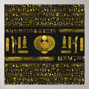 Poster Escaravelho egípcio dourado no couro preto