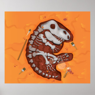 Poster Escavação dos ossos de dinossauro da arqueologia