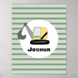 Poster Escavadeira de Construção para Meninos e Nome das 