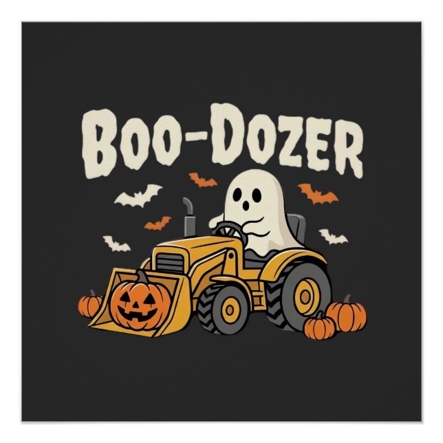 Pôster Escavadeira Fantasma Boo-Dozer Design de Halloween (Frente)