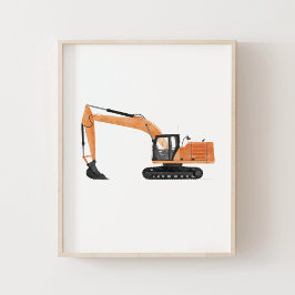 Poster Escavadeira Laranja Decoração de Sala Infantil