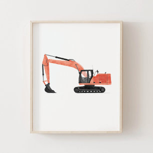 Poster Escavadeira Vermelha Decoração de Sala de Crianças