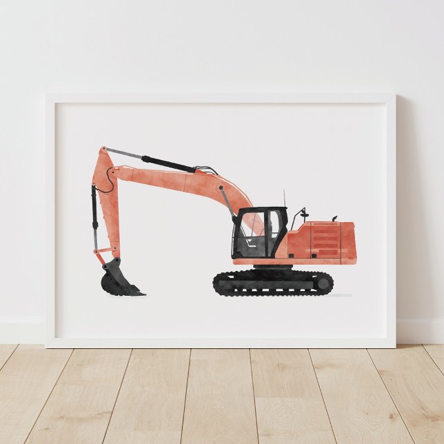 Poster Escavadeira Vermelha Decoração de Sala de Crianças (Criador carregado)
