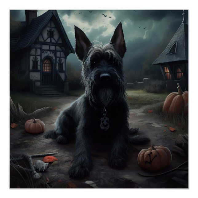 Pôster Escocês Terrier Pumpkins Halloween Scary (Frente)