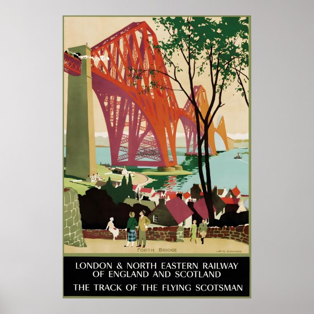 Poster Escócia Antiga Ponte Forth Viagem de Trem (Frente)