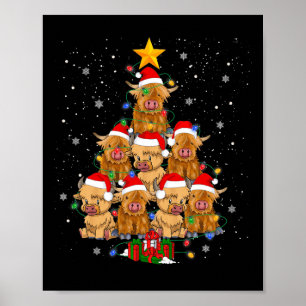 Poster Escócia Highland Vaca Árvore de Natal Funny Cow Lo
