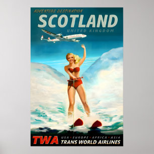 Poster Escócia Reino Unido TWA Trans World Airlines