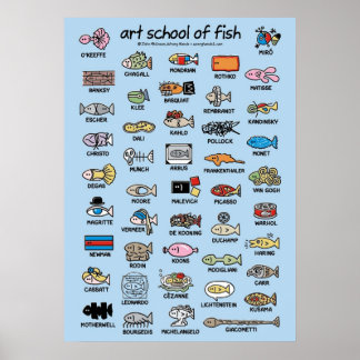 Poster escola artística de compósito de peixes