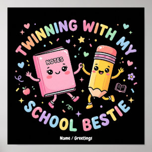 Poster Escola Kawaii da Melhor Amiga Dupla Amizade