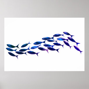 Poster Escola Verde de Peixes Aquarela