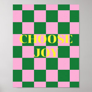 Poster Escolha a Alegria, citação verde, rosa e amarelo