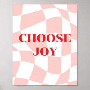 Poster Escolha a Alegria, padrão retrô rosa e branco