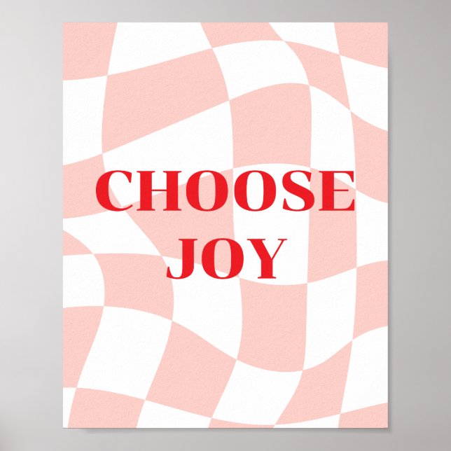 Poster Escolha a Alegria, padrão retrô rosa e branco (Frente)