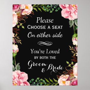 Poster Escolha Seat não uma grinalda floral cor-de-ros