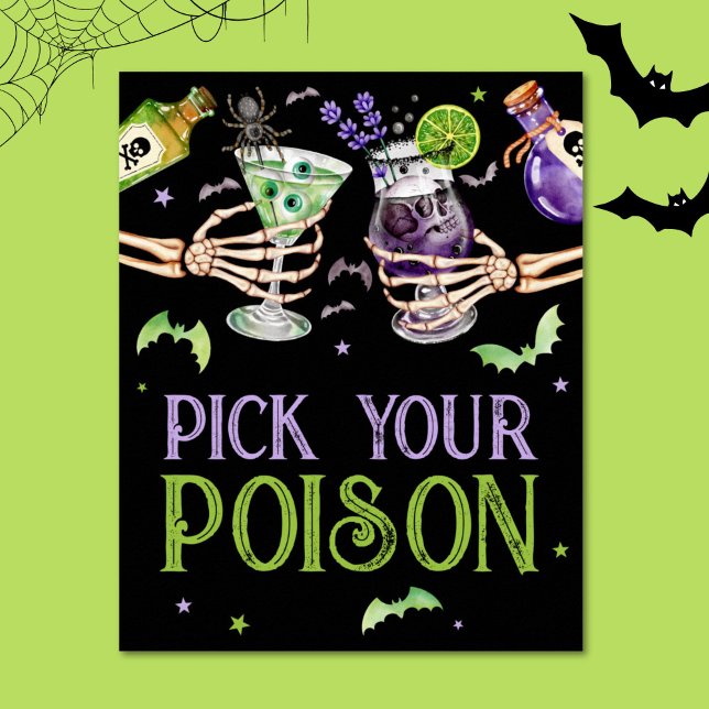 Poster Escolha Seu Favor De Bebidas De Halloween Venenosa (Pick Your Poison Halloween Drinks Favor Poster)