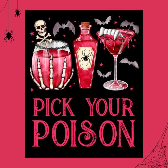 Poster Escolha Seu Veneno Bebidas De Cocktail No Dia Das  (Pick Your Poison Halloween Cocktail Drinks Poster)
