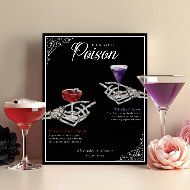 Poster Escolha seu veneno Esqueleto Casamento Cocktails B (Criador carregado)