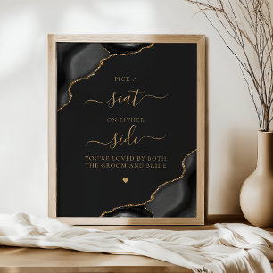 Poster Escolha um Assento Ágata Preto Dourado Casamento S