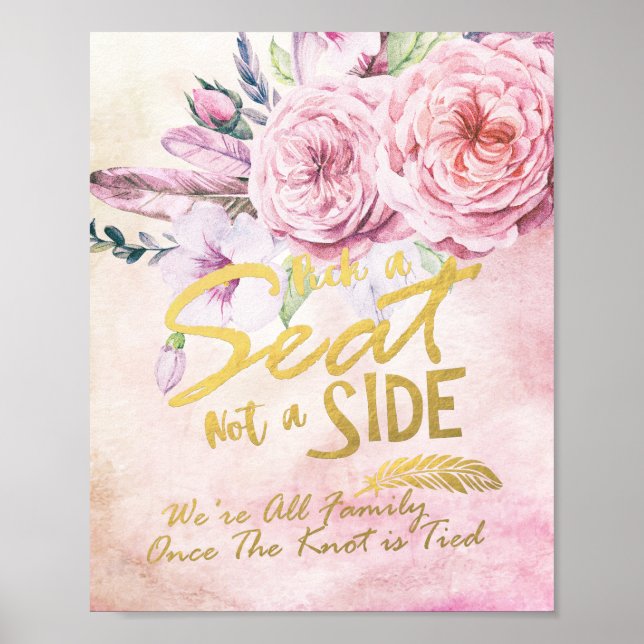 Pôster Escolha um Assento Não um Lado Casamento Aquarela  (Frente)