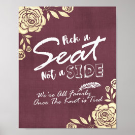 Poster Escolha um Assento Não um Lado Casamento Rosas Dou