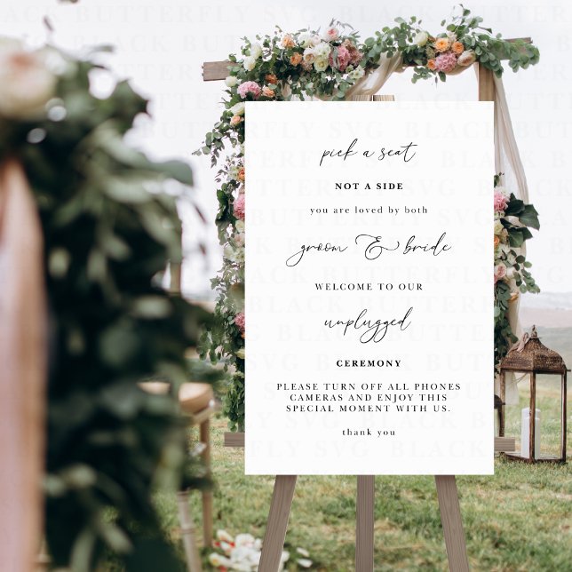 Poster Escolha um Assento, Não um Lado Cerimônia de Casam (pick a seat Wedding Unplugged Ceremony Sign)
