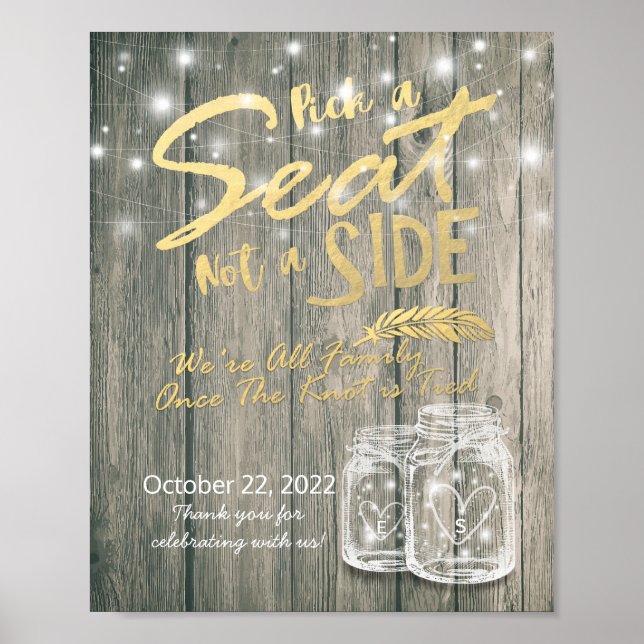 Poster Escolha um Assento Não um Lado Sinal de Casamento  (Frente)