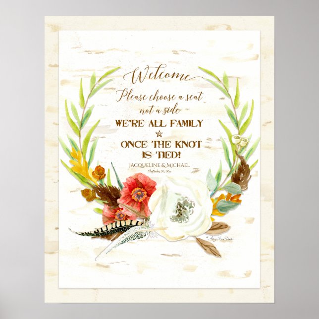 Poster Escolha um assento russo BOHO Bohemian Wreath Birc (Frente)