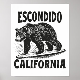 Poster Escondido Califórnia Ca Retro Surfista Praia Surf