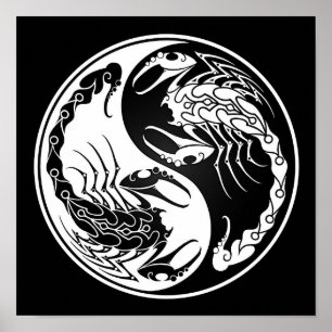 Poster Escorpião brancos e pretos de Yin Yang