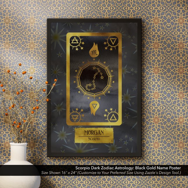 Poster Escorpião Escuro Astrologia Zodiaca: Nome Dourado  (Dark Zodiac Poster: for the Birth Sign Scorpio in Black and Gold Personalized with Your Name.)
