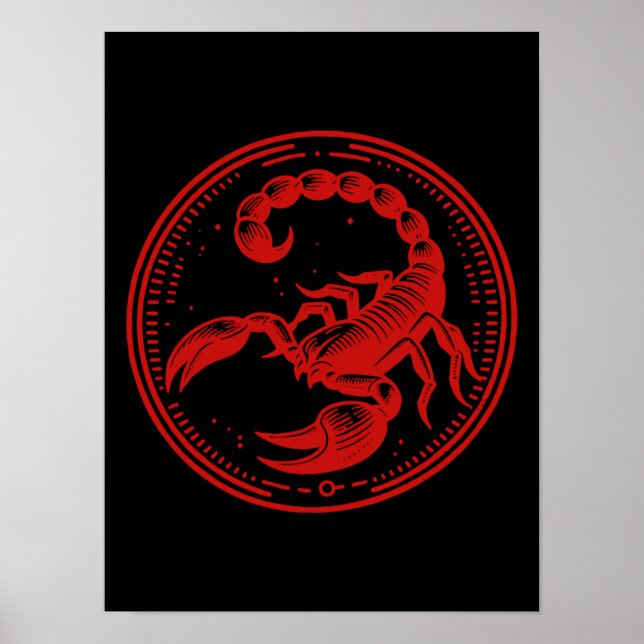 Poster Escorpião Vermelho Astrologia Zodiac Sinal Scorpio (Frente)