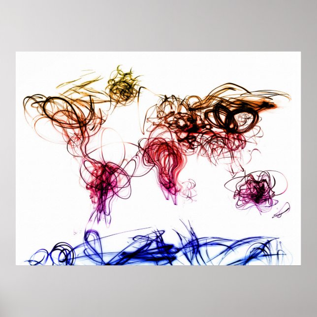 Poster Escrevendo de Luz do Mapa Mundial (Frente)